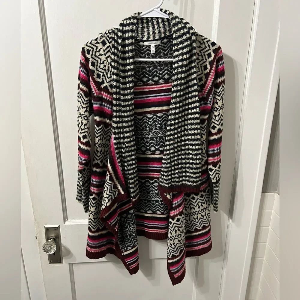 Maurices Black and White Cardigan Sweater with Shawl Collar